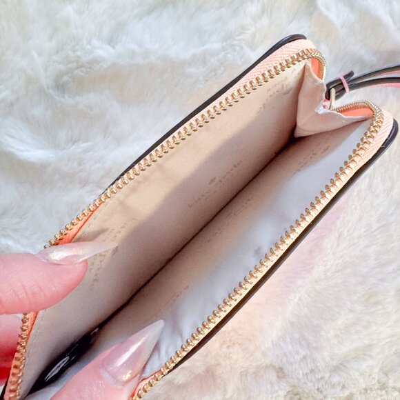 Kate Spade Lucy Small Zip Wristlet Colorblock Pink and Orange Leather - Picture 7 of 8